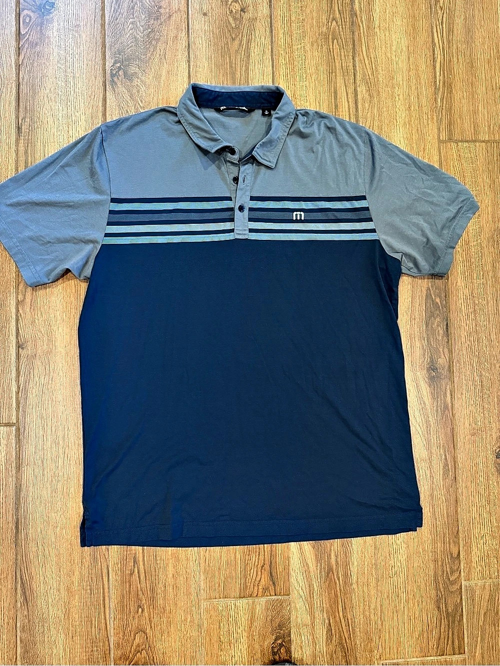 TravisMathew Men's Striped Polo Blue & Gray XL